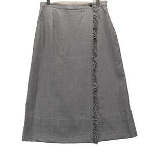 Stonebridge Women Size 14 Midi Skirt Faux Wrap Black White Houndstooth Fringe